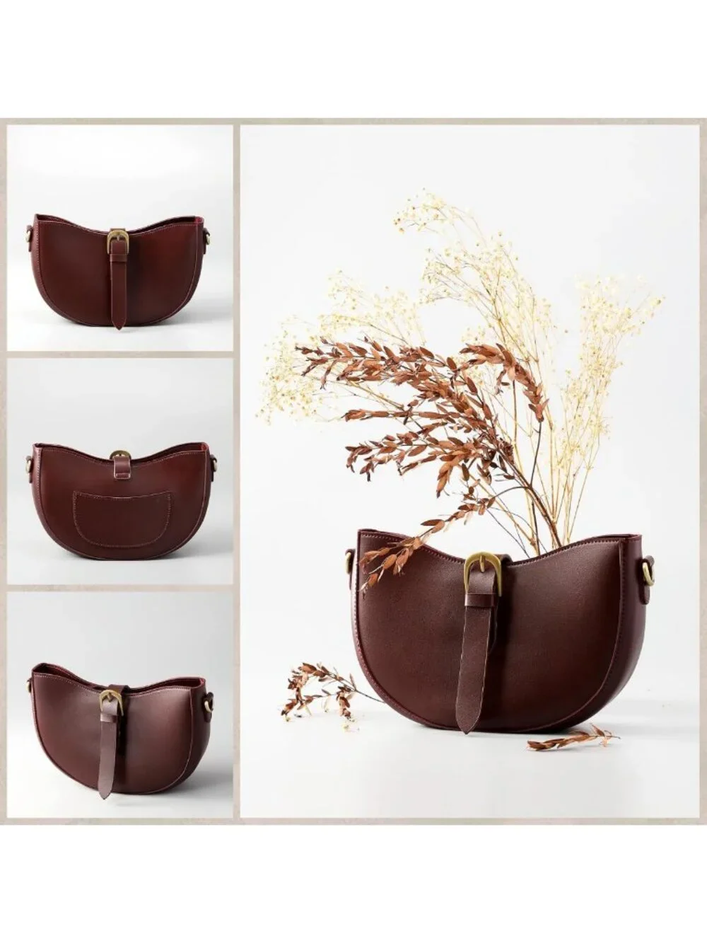 Vintage Vegan Leather Crescent Bag | Retro Hobo Satchel | Women's Lunar Purse